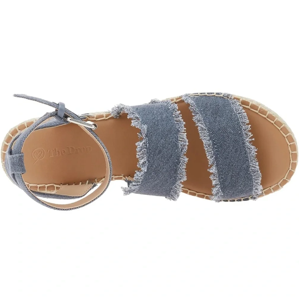 Casual Frayed Blue Espadrille Sandals The Drop - Picture 5 of 7
